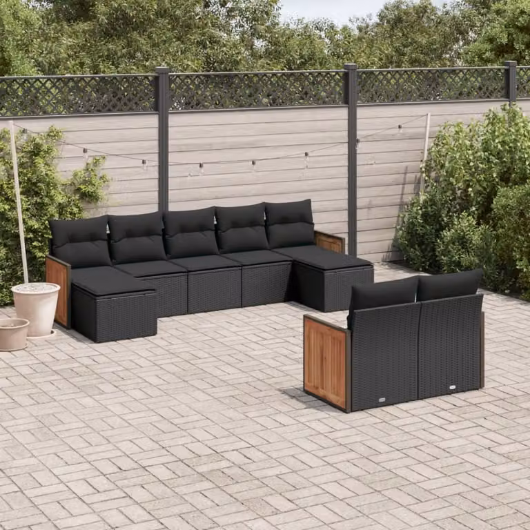 Maison Exclusive - Set Divani da Giardino 9 pz con Cuscini Nero in Polyrattan