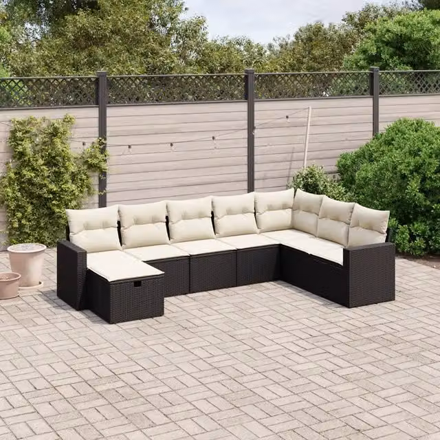 Set Divani da Giardino con Cuscini 8 pz Nero in Polyrattan 3263582