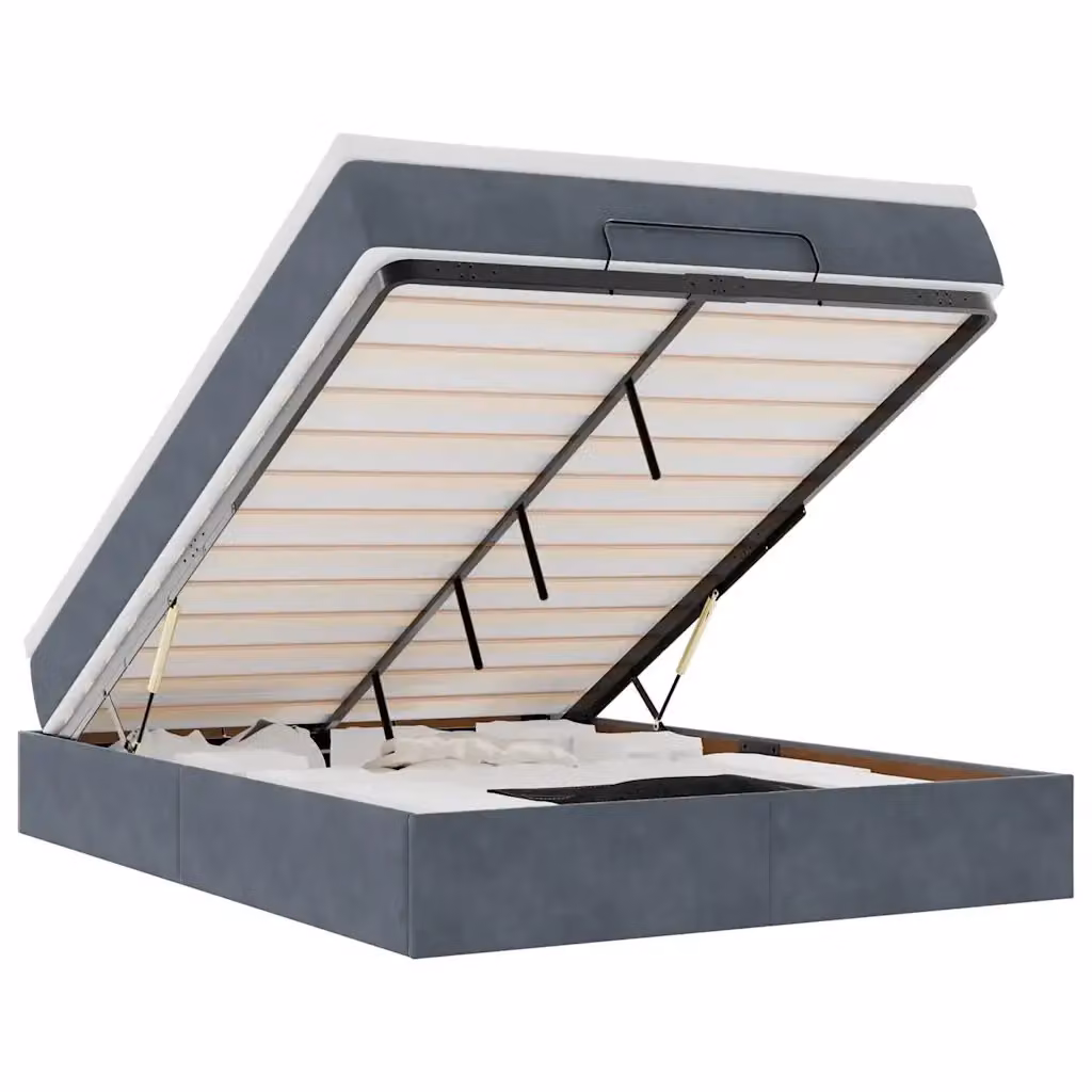 Letto con contenitore a sollevamento vidaXL in velluto grigio e bianco con materasso L: 140 cm, P: 200 cm, H: 23,5 cm – 2