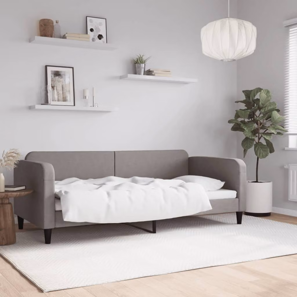 Letto da giorno vidaXL in tessuto beige e grigio, L/P: 90 x 200 cm