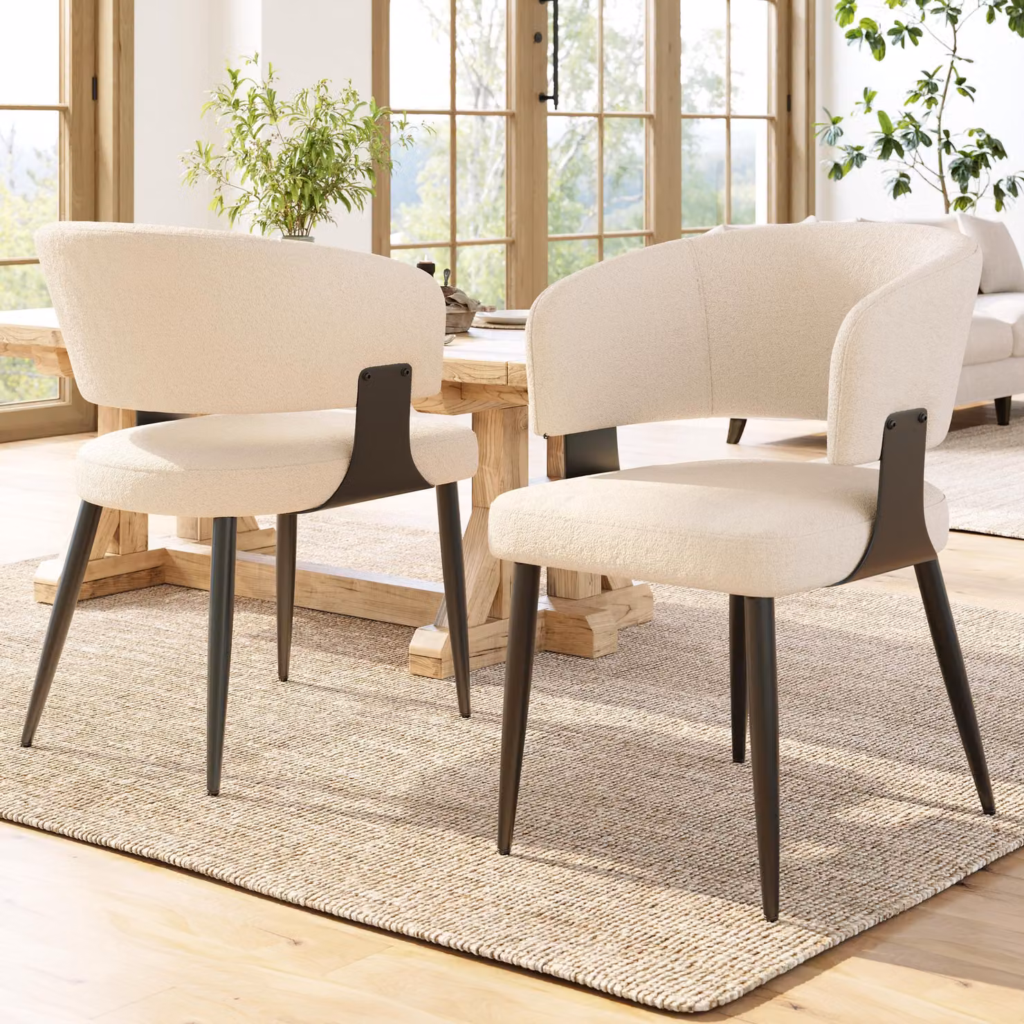 Set di 2 sedie da pranzo Flieks, sedia da pranzo in tessuto di agnello, sedia da cucina imbottita con schienale, sedia da trucco beige