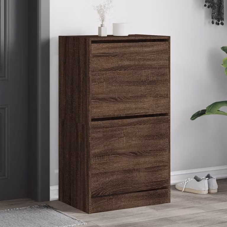 Scarpiera moderna vidaXL con 2 cassetti ribaltabili in legno Rovere Marrone, L/P/H: 60 x 42 x 108 cm