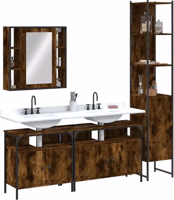 Set Mobili da Bagno 4 pz Rovere Fumo in Legno Multistrato 3214747