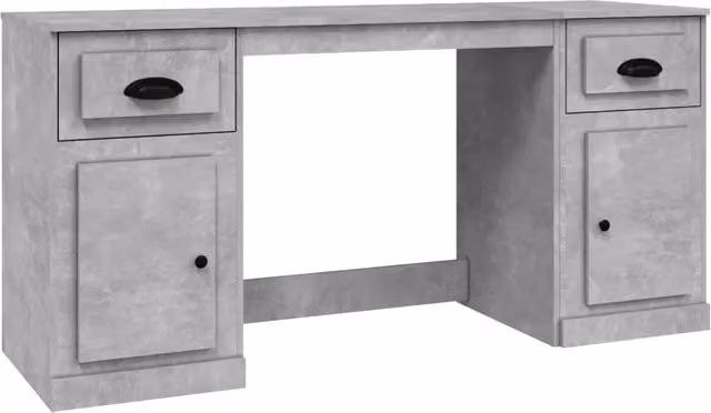 Scrivania | Tavolo da Ufficio con Armadietto Grigio Cemento in Legno Multistrato