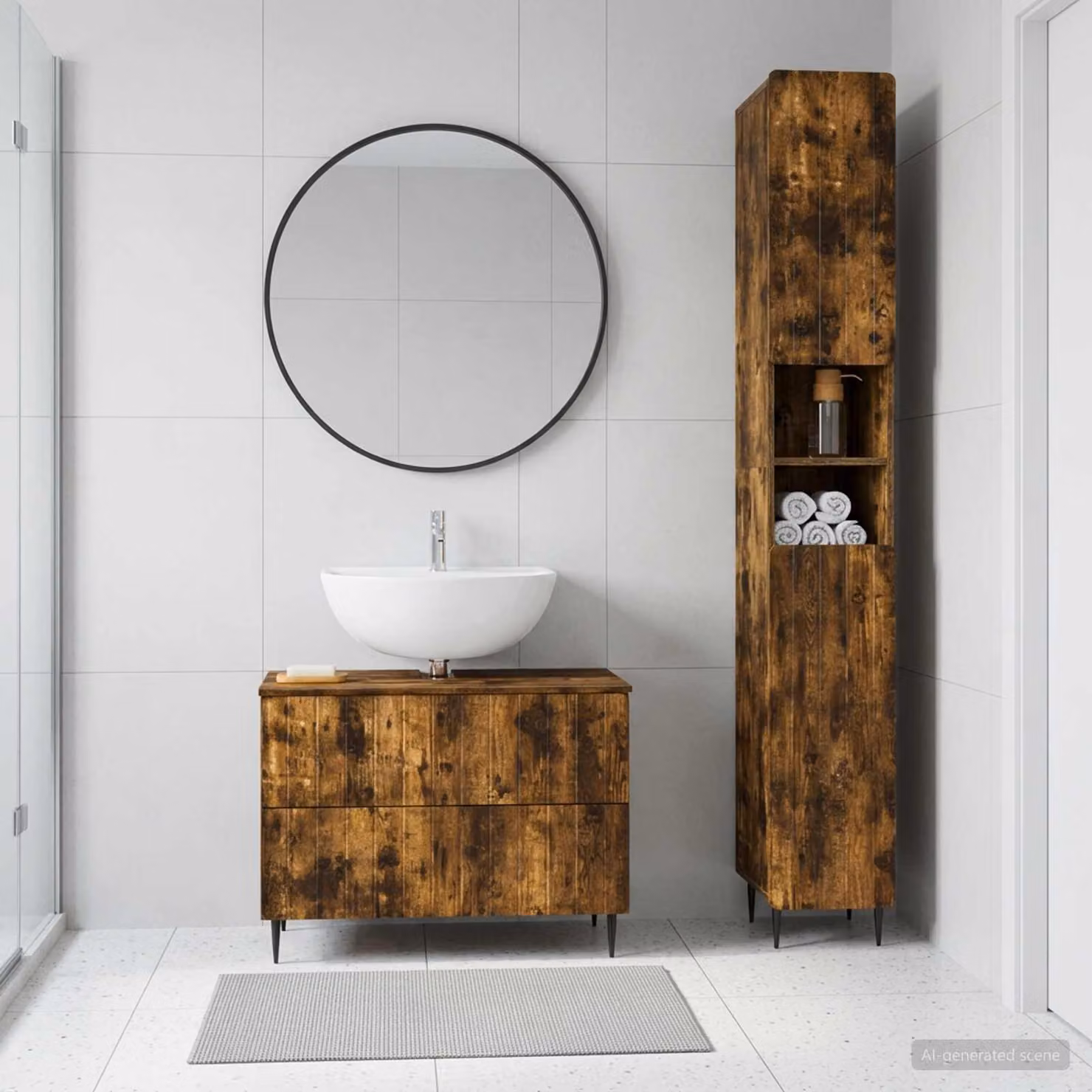 Set di 2 armadi da bagno moderni vidaXL ZWOLLE in legno Rovere Fumo marrone