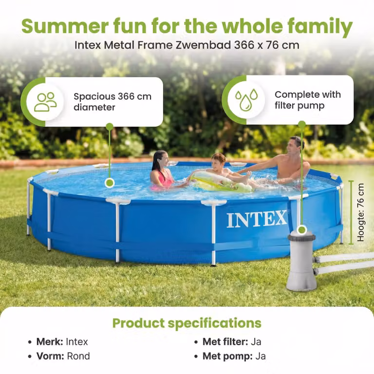 Piscina autoportante rettangolare - 366x76 cm - 8 pezzi - Modello S20475
