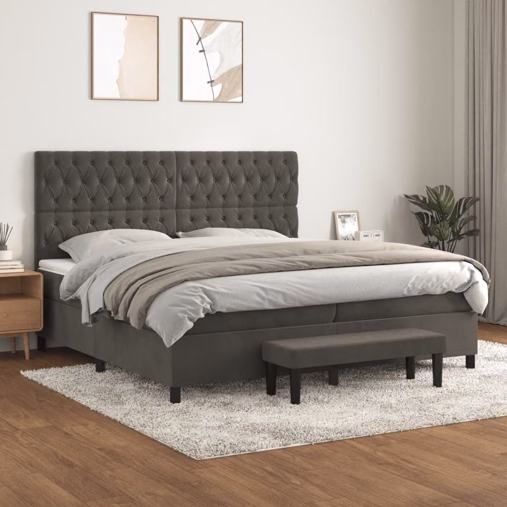 Maison Exclusive - Giroletto a Molle con Materasso Grigio Scuro 200x200 cm Velluto