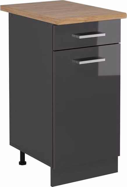Mobiletto base per cucina Vicco R-Line Antracite lucido con Rovere, L: 40 cm, H: 81,6 cm, P: 60 cm