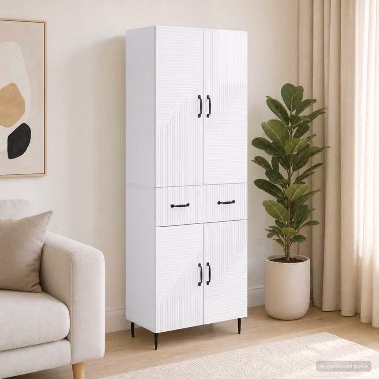 Set di 2 armadi moderni vidaXL in MDF bianco lucido con ripiani e cassetti per soggiorno o ufficio