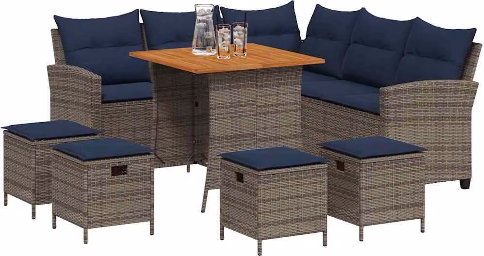 Set Divani da Giardino 6 pz con Cuscini a Forma di L Polyrattan
