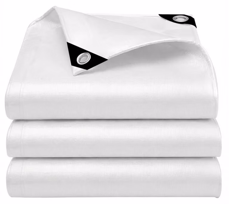 Telo coprioggetto bianco con occhielli, impermeabile, stabilizzato contro i raggi UV, resistente allo strappo, dimensioni 4x6 metri