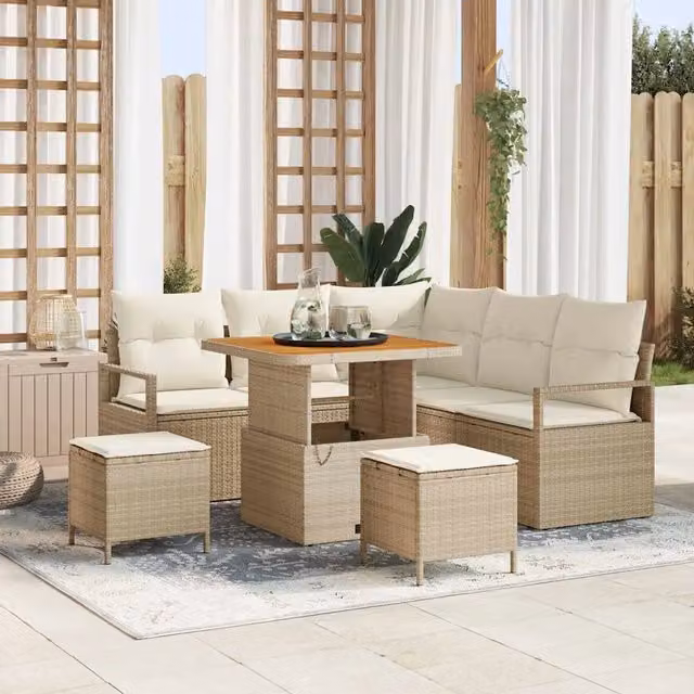 Set Divano da Giardino 8 pz Beige polyrattan 3362521