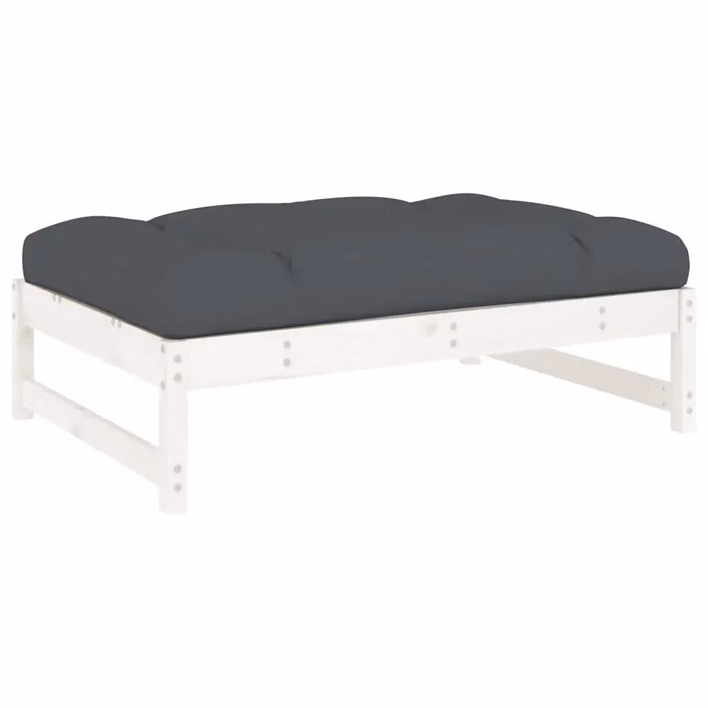 Poggiapiedi da giardino in legno di pino bianco con cuscini inclusi L: 120 cm, P: 80 cm – 2