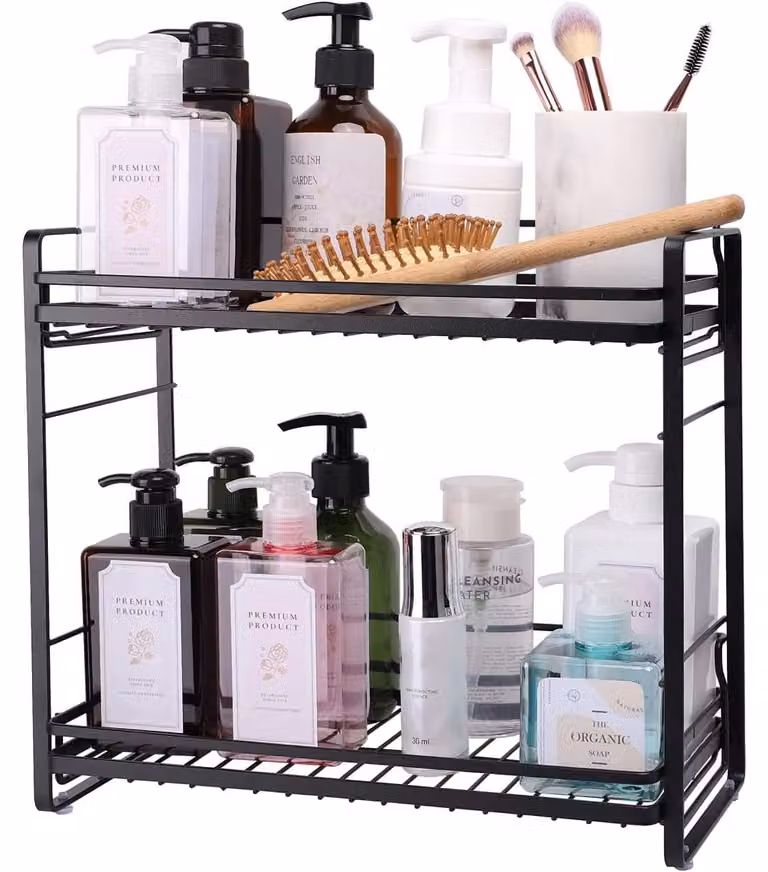 Scaffale da cucina a 2 ripiani - Metallo - 33 x 16,5 x 30,5 cm - Nero - Per bagno e cucina