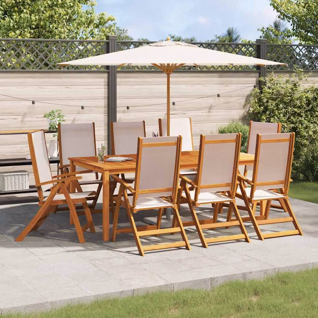 Set di 8 sedie pieghevoli da giardino vidaXL in legno di acacia e textilene beige e marrone – 1