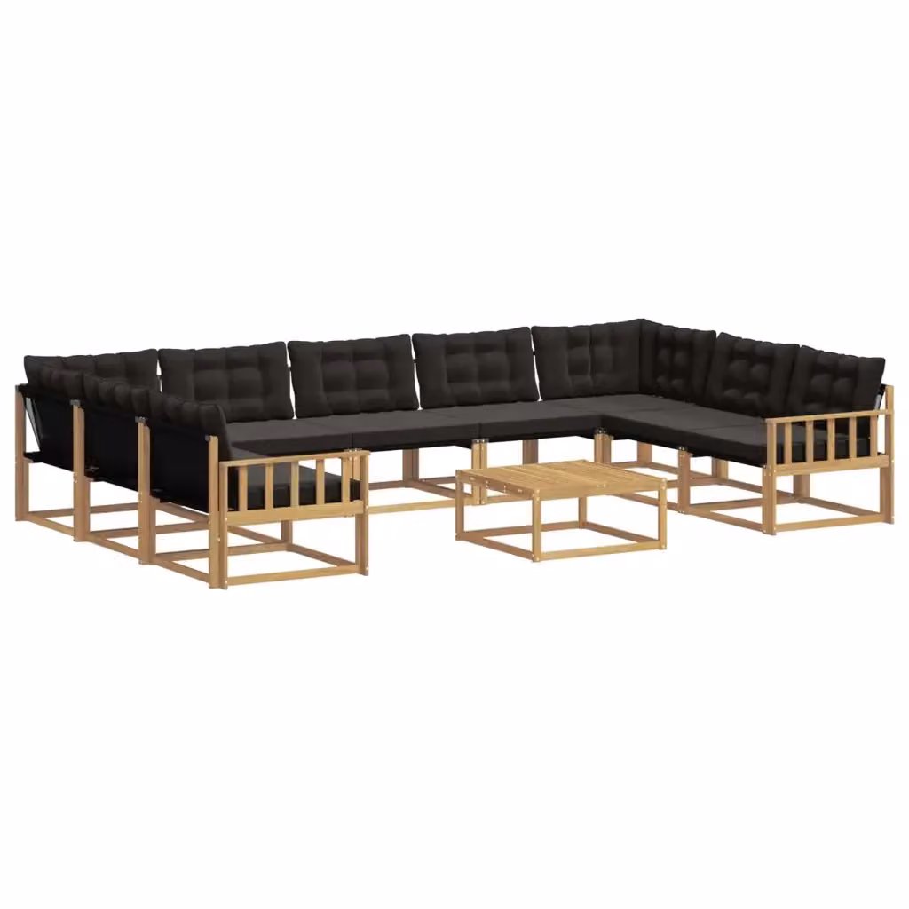 Set di divani da esterno a forma di U vidaXL in legno di acacia con tavolino e cuscini Bianco e Nero – 2