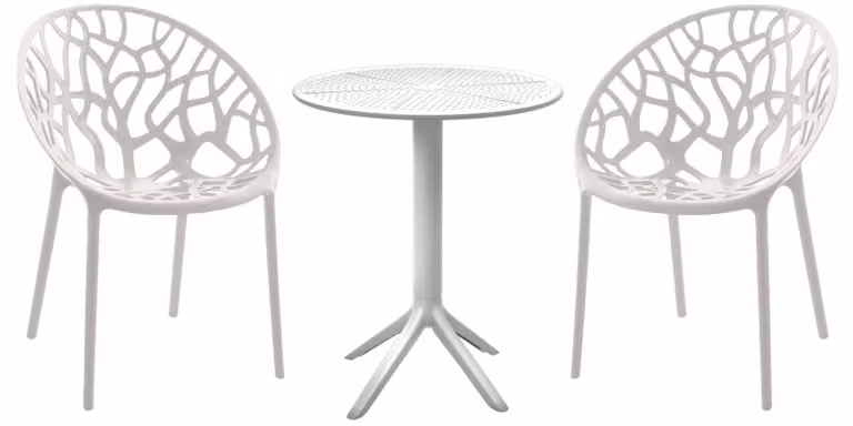 Set di mobili da giardino Hoscana - Tavolo da giardino con 2 sedie | Colore: Bianco | Dimensioni: 70x70x80 cm