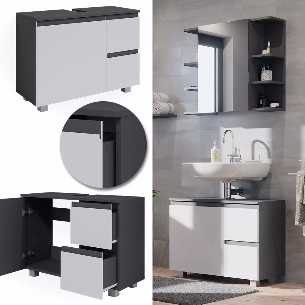 Mobile sottolavabo per bagno Vicco J-Shape moderno Antracite e Bianco L: 80 cm, P: 60.8 cm – 2