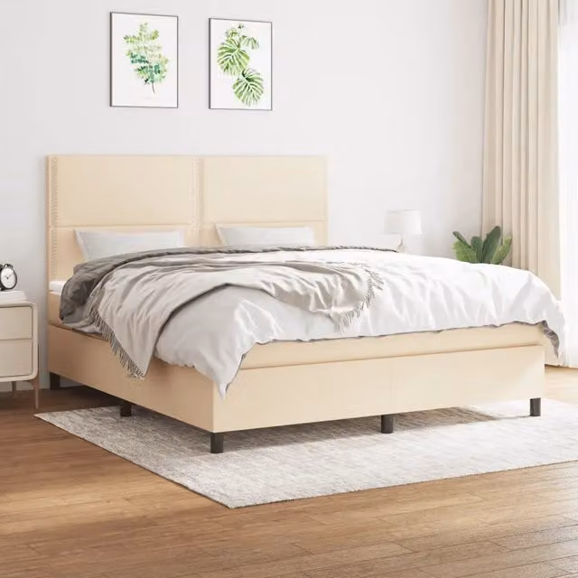 Letto Ibrido con Giroletto a Molle e Materasso vidaXL in Tessuto Beige e Bianco L/P: 180 x 200 cm