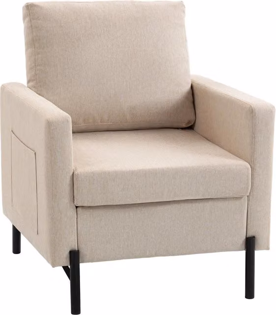 Poltrona imbottita Minimal beige con struttura in metallo e braccioli L/P/H: 73 x 77 x 87 cm