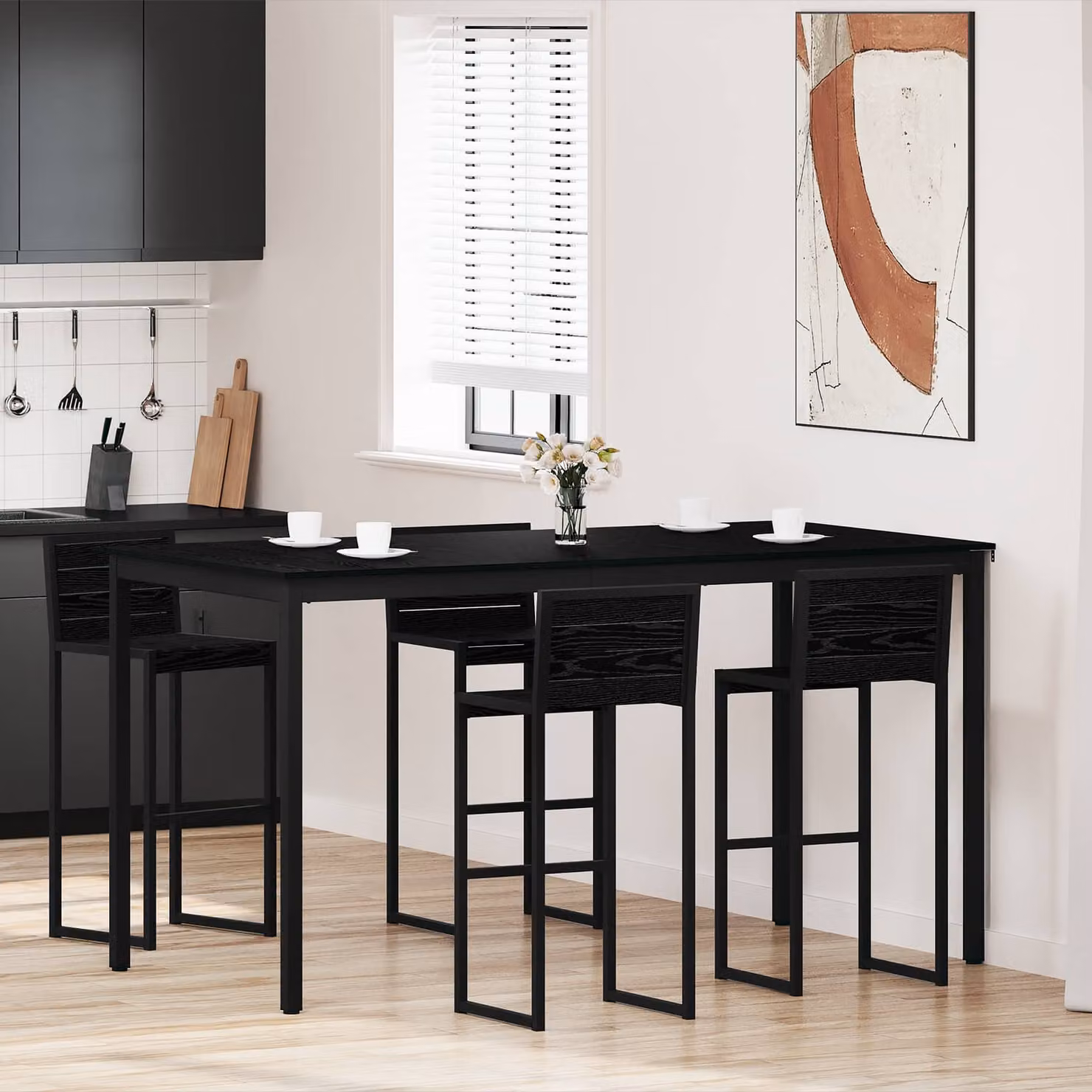 vidaXL Tavolo Bar Moderno Rettangolare in Legno Ingegnerizzato e Metallo Nero Opaco