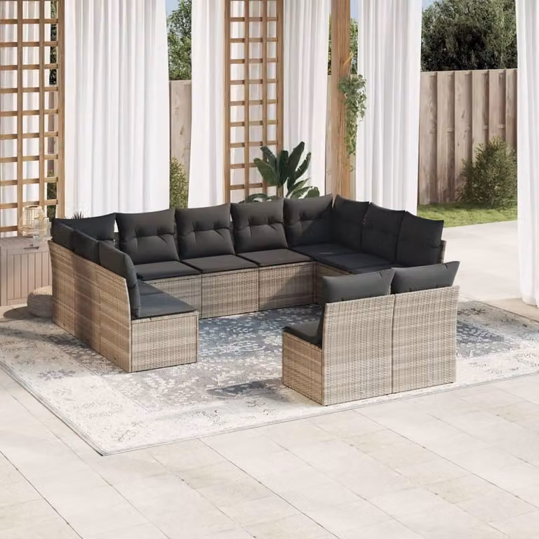 Maison Exclusive - Set Divani da Giardino 11 pz con Cuscini in Polyrattan Grigio