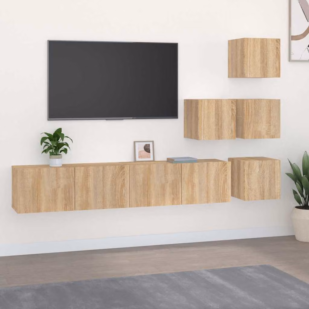 vidaXL Mobile Porta TV a Parete in Legno MDF Rovere, Colore Marrone/Beige, L 80 x P 30 x H 30 cm – 1