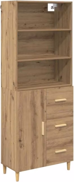 Credenza Buffet in Rovere Artigianale Marrone con Cassetto, L: 69,5 cm, P: 32,5 cm, H: 180 cm