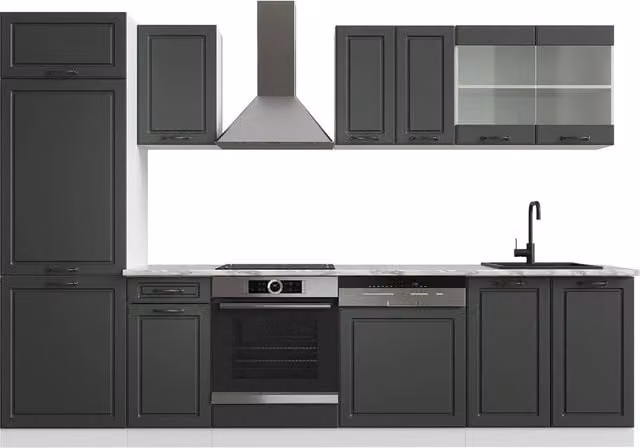 Cucina componibile Vicco R-Line Antracite e Bianco con finitura rustica, L: 300 cm