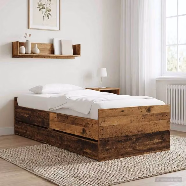 Struttura letto moderno vidaXL in legno ingegnerizzato marrone con cassetti – 1