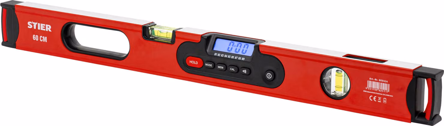 Livella digitale STIER, display LCD SDW-600, ±0,2°, 60 cm, utilizzabile in verticale e in orizzontale, funzione HOLD