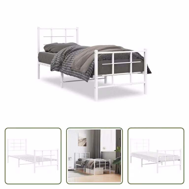 The Living Store Struttura letto con testiera e pediera in metallo bianco 75x190 cm