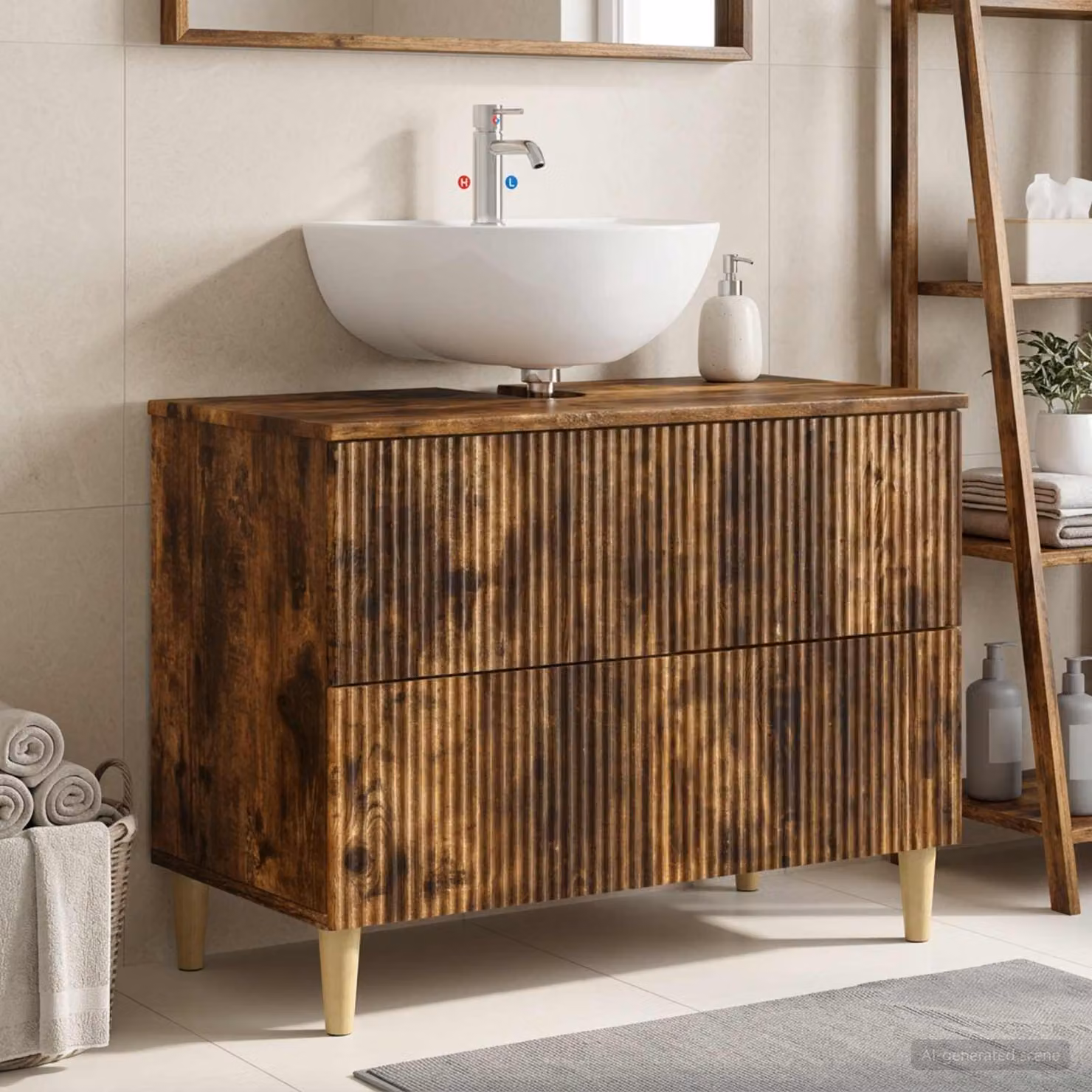 Armadio per lavabo da bagno vidaXL ARNHEM moderno in legno Rovere Fumo marrone L: 82 cm, P: 41 cm, H: 59 cm
