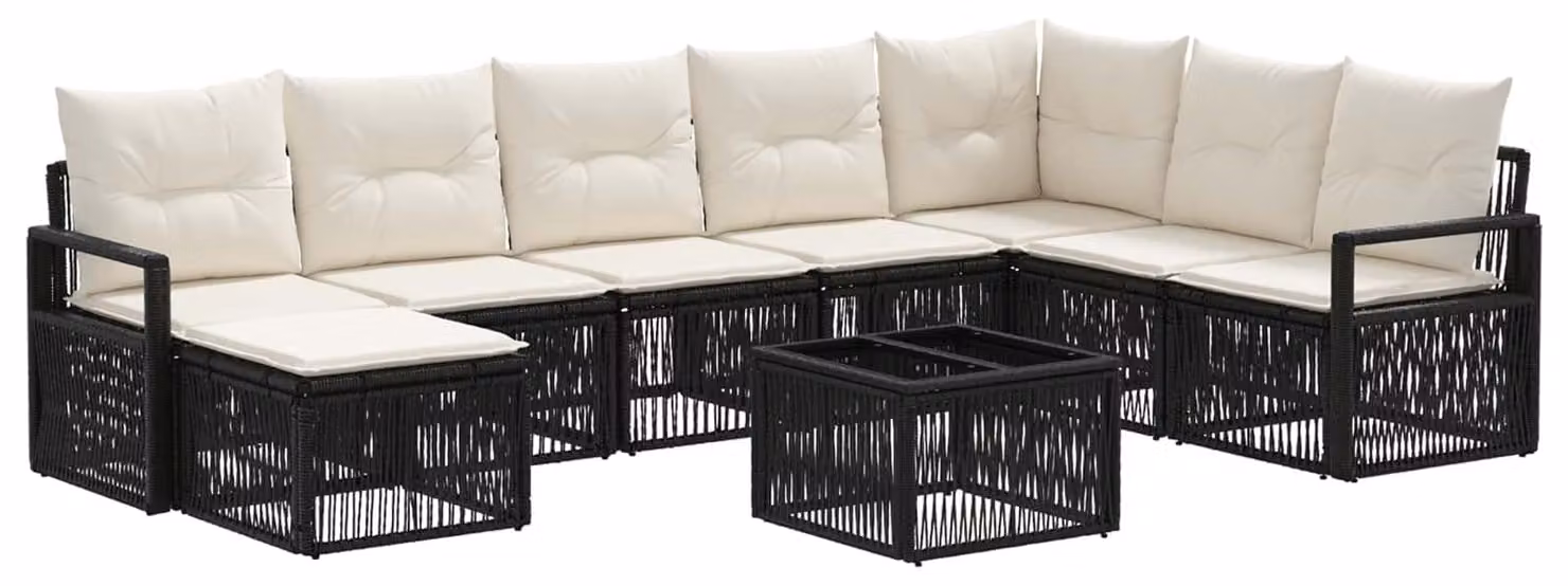 Set Divano da Giardino 9 pcs Nero polyrattan