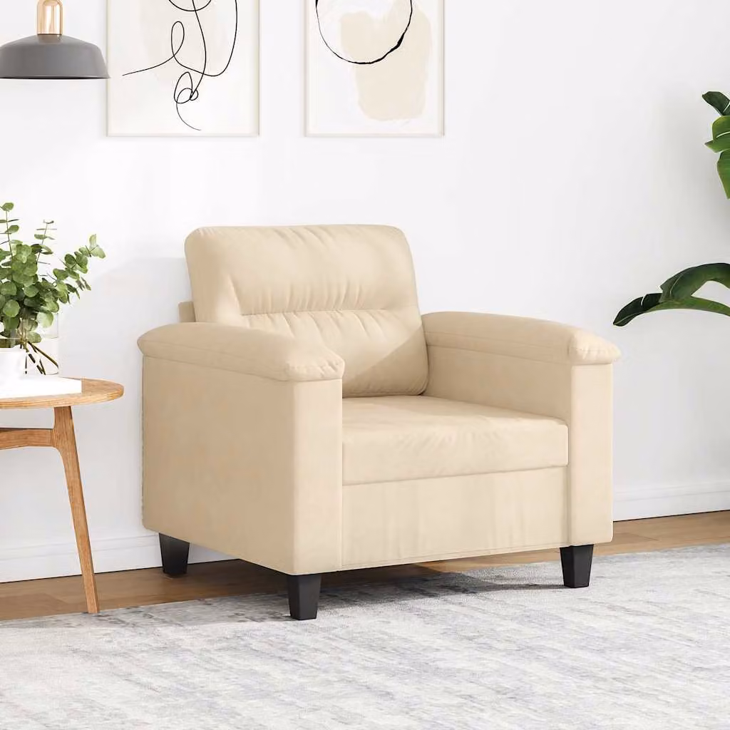 Poltrona moderna vidaXL in microfibra beige con braccioli e struttura in metallo