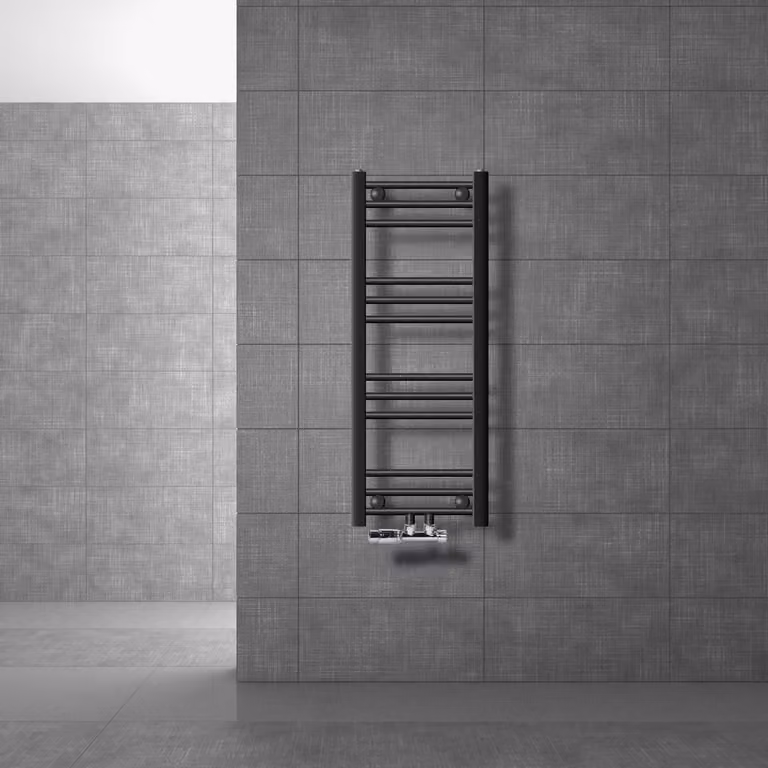 LuxeBath radiatore bagno attacco centrale 300 x 800 mm antracite dritto con termostato e set di collegamento radiatore angolare a parete riscaldamento, senza elemento riscaldante
