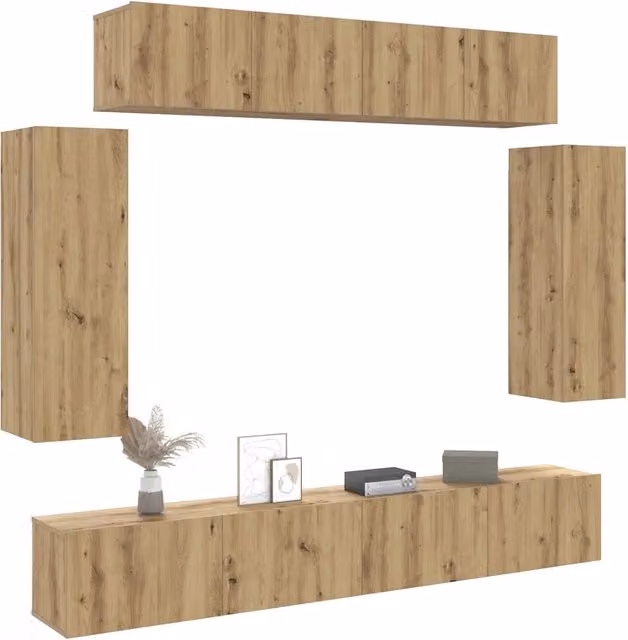 Set Mobile TV 6 pz-Credenza per TV Montato a Parete Rovere in Legno Multistrato 121966