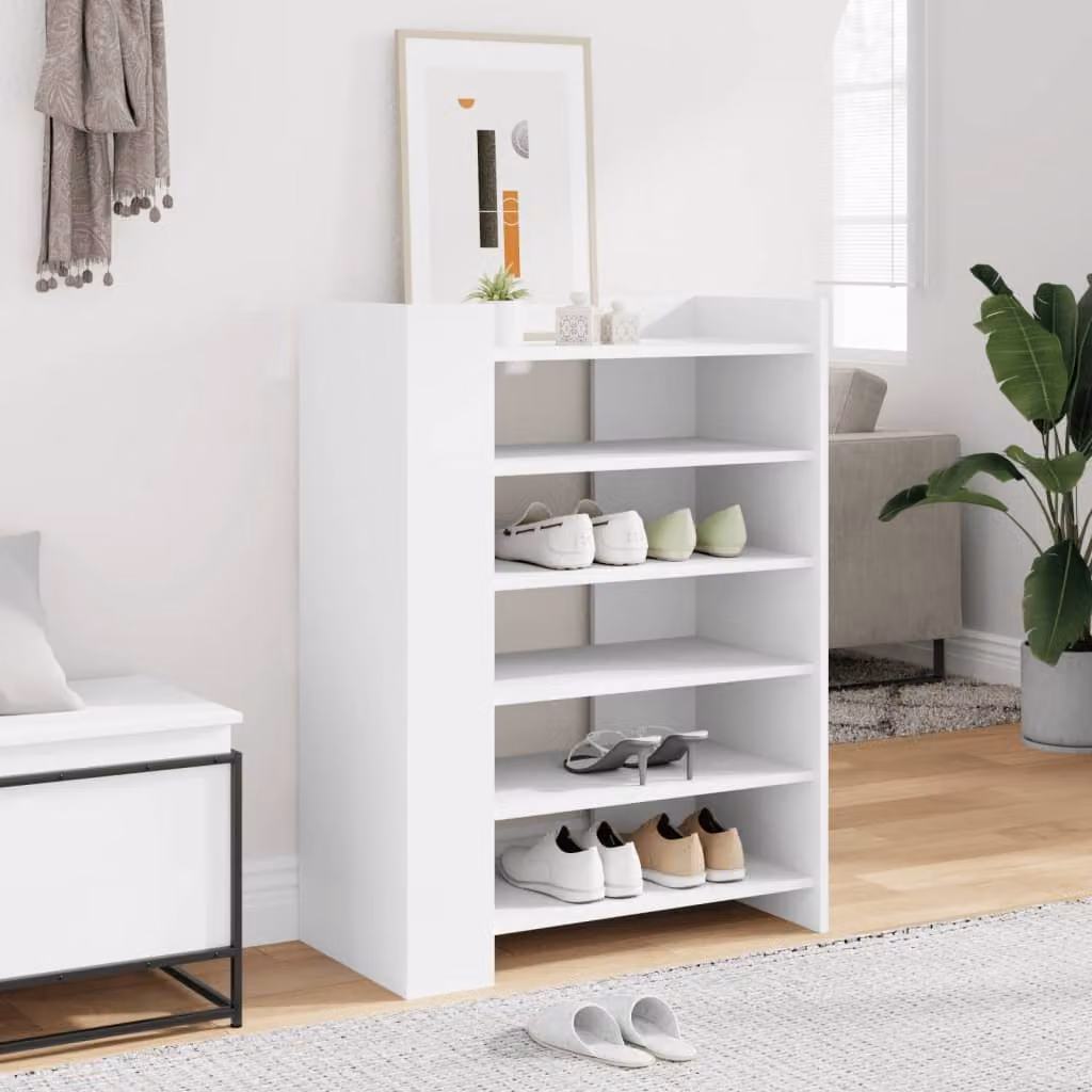 Scarpiera bianca vidaXL con ripiani interni e ante, design minimalista in legno e MDF, L: 74,5 cm, P: 37,5 cm, H: 100 cm