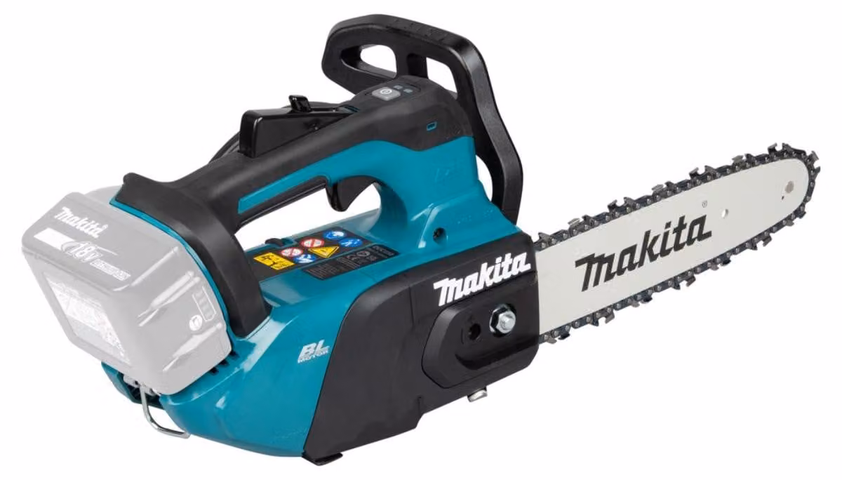 Sega a catena a batteria Makita, 18 V, impugnatura superiore, modello DUC258Z01, inclusi accessori
