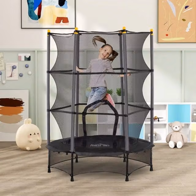 Mini trampolino per bambini con rete di sicurezza in plastica nera per uso interno ed esterno L/P/H: 140 x 140 x 190 cm – 1
