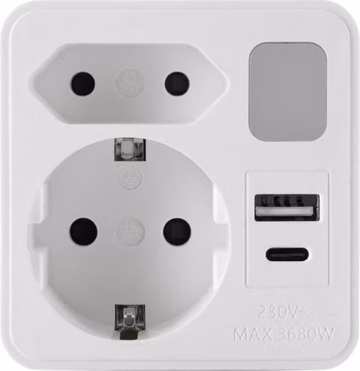 Adattatore di presa con 2 prese da 230V 2 porte USB e luce notturna