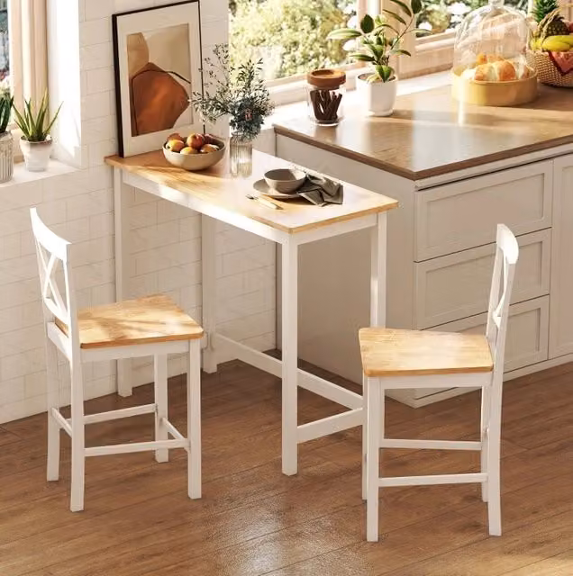 Tavolo da bar compatto effetto rovere per 2 persone, legno naturale e bianco