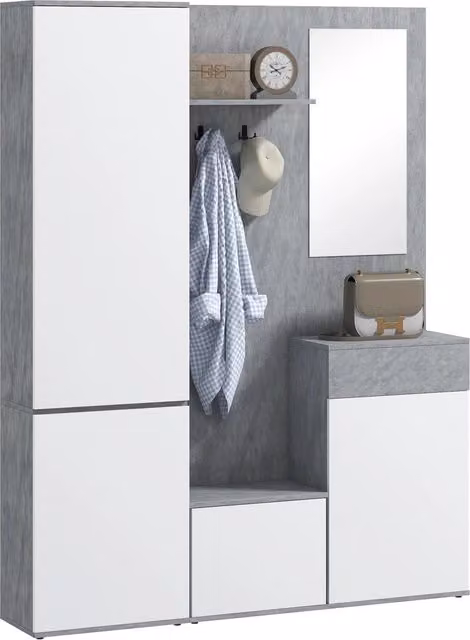 Mobile da Ingresso con Specchio ¨C Xylo ¨C Legno Grigio e Bianco 145x29x184cm
