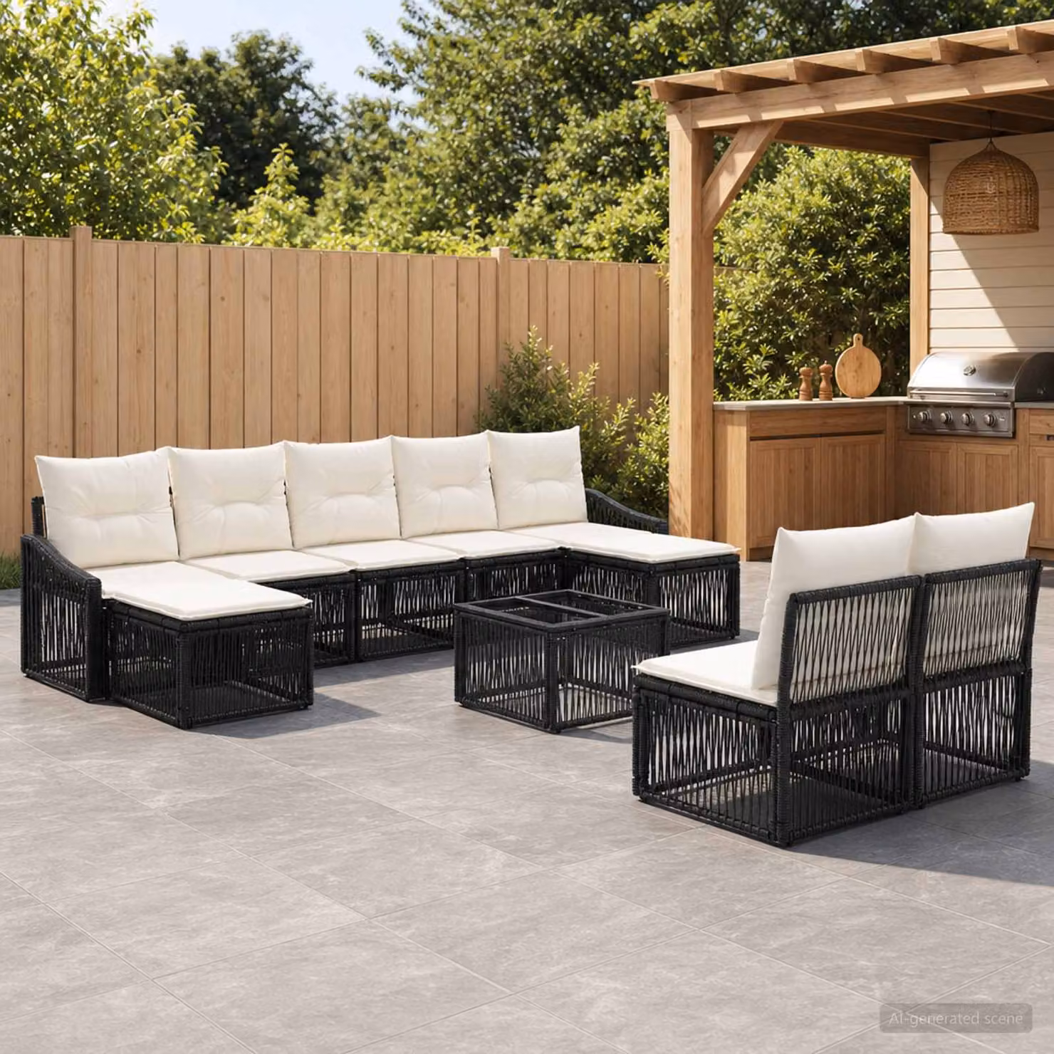 Set Divano da Giardino vidaXL 10 Pezzi L-Shape Nero con Polyrattan e Cuscini