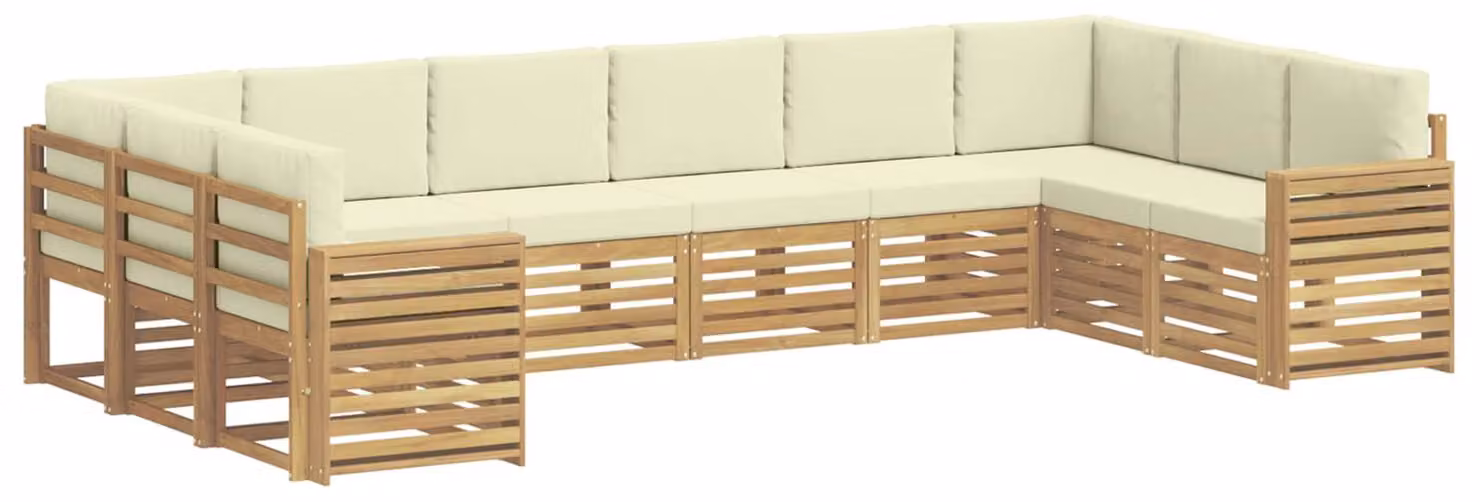 Set di divani da esterno, 10 pezzi, bianco e crema