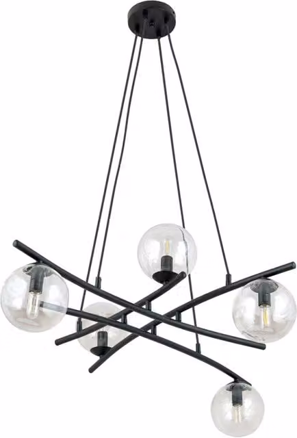 Lampadario Emibig ESSA 5 luci nero vetro trasparente