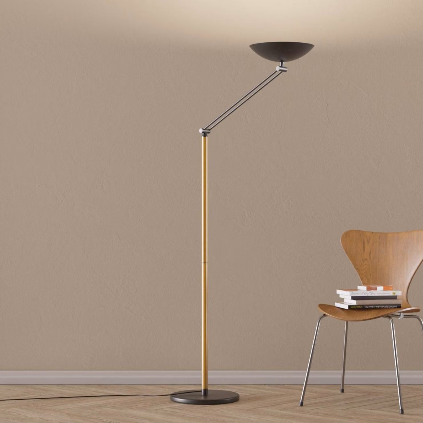 Aluminor Lampada da terra con luce lettura Lib V, dimmerabile, Legno scuro, Soggiorno / Sala da pranzo, Metallo, Moderno, Lampada LED da terra