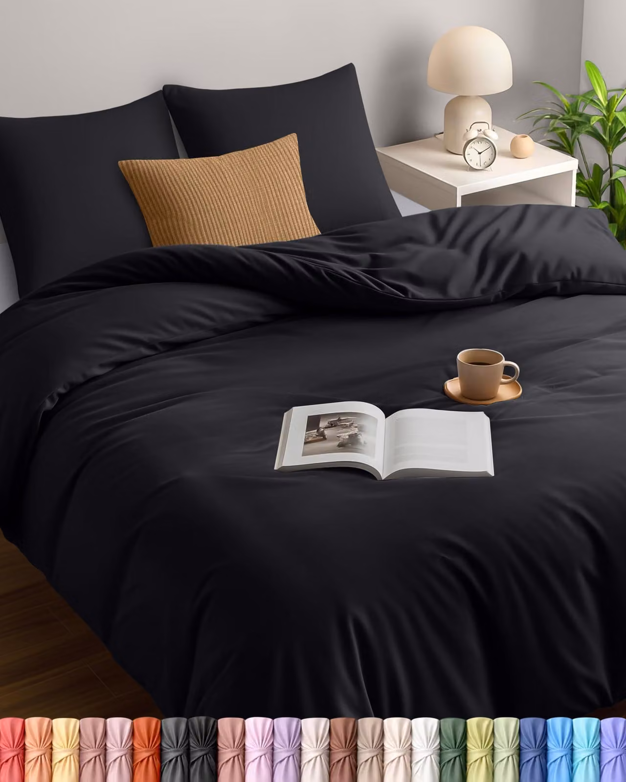 Set di lenzuola 220x240 cm - Copripiumino in microfibra 240x220 cm + 2 federe 65x65 cm - Nero