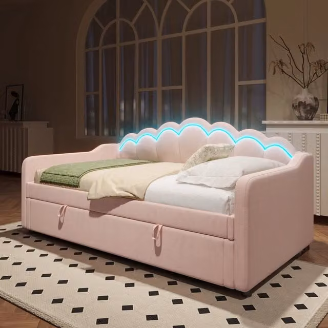 Letto singolo 90x200 cm estraibile 90x190 cm divano letto in lino e MDF grigio minimalista