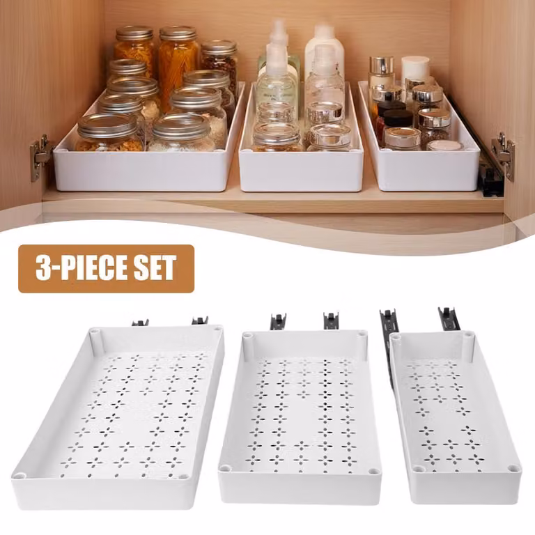 Contenitore per spezie - Scaffale estraibile per spezie con 3 cassetti - Guide metalliche - Plastica - Montaggio facile - Adatto per mobili da cucina